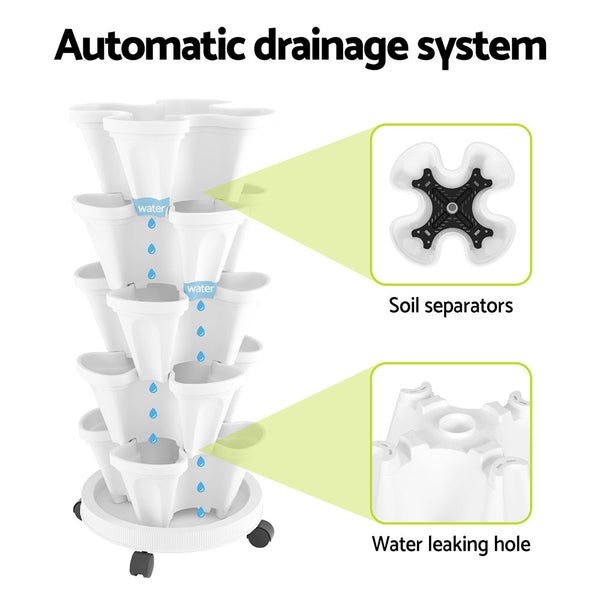 Green Fingers Garden Bed 5 Tier Vertical Garden Strawberry Stackable Planters Herbs Petunias