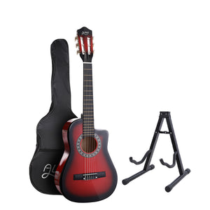 Alpha 34" Inch Guitar Classical Acoustic Cutaway Wooden Ideal Kids Gift Children 1/2 Size Red with Capo Tuner