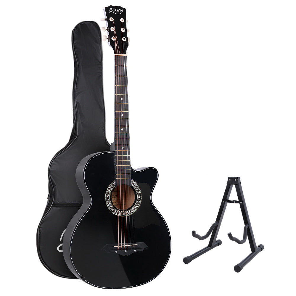 ALPHA 38 Inch Wooden Acoustic Guitar with Accessories set Black