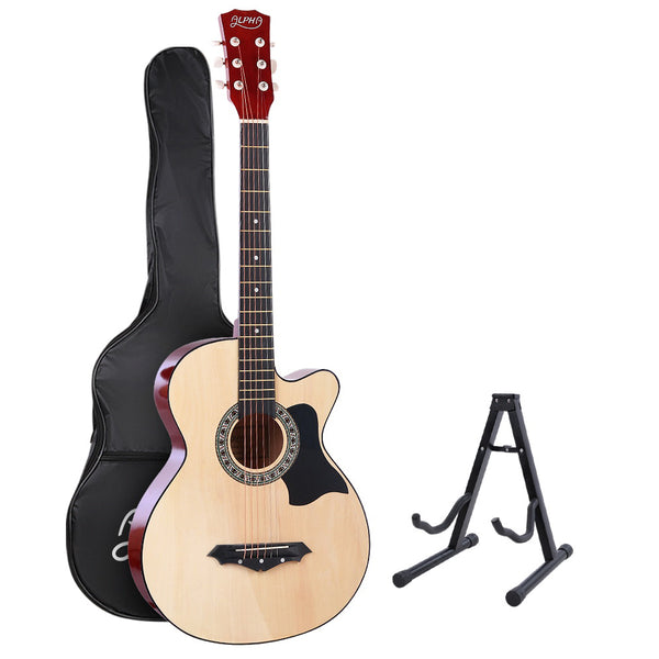 ALPHA 38 Inch Wooden Acoustic Guitar with Accessories set Natural Wood