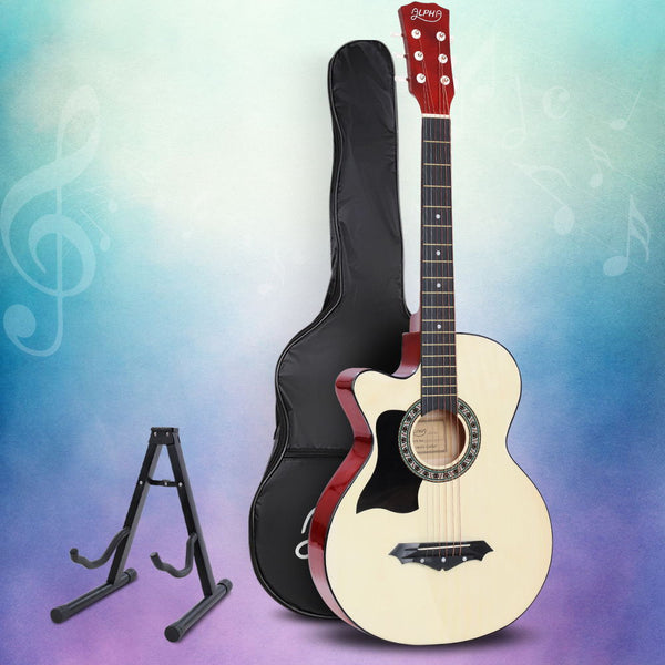 ALPHA 38 Inch Wooden Acoustic Guitar Left handed with Accessories set Natural Wood