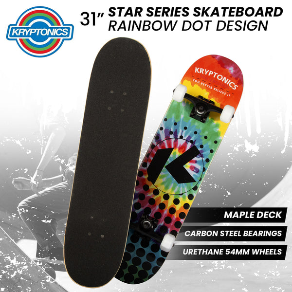 Kryptonics 31-inch Star Series Complete Skateboard Rainbow Dot