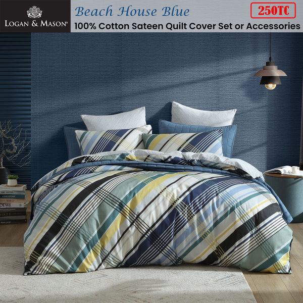 Logan & Mason Beach House Blue 250TC 100% Cotton Sateen Quilt Cover Set King