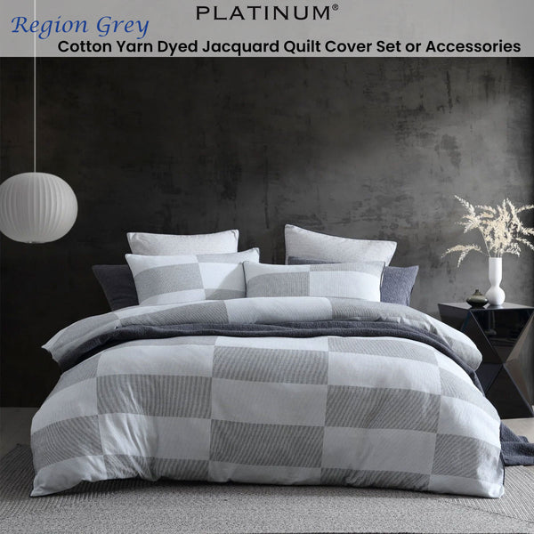 Platinum Collection Region Grey Polyester Cotton Jacquard Quilt Cover Set Queen