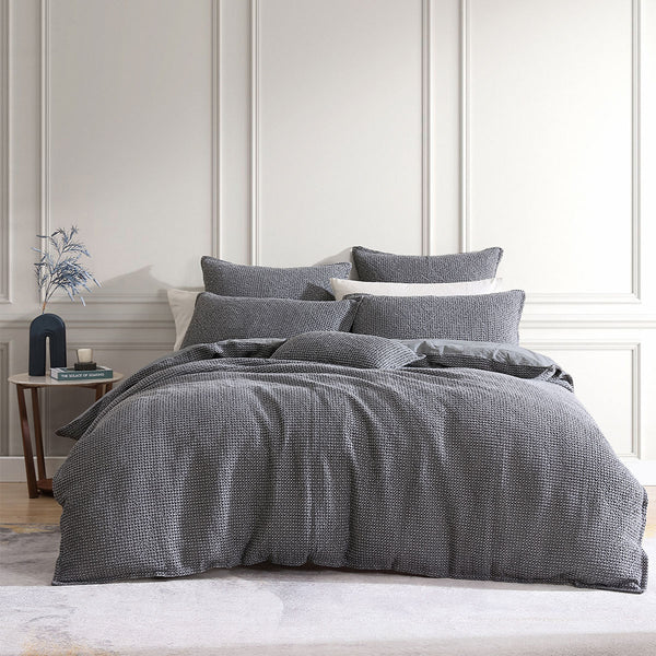 Private Collection Urban Charcoal 100% Cotton Waffle Quilt Cover Set Queen