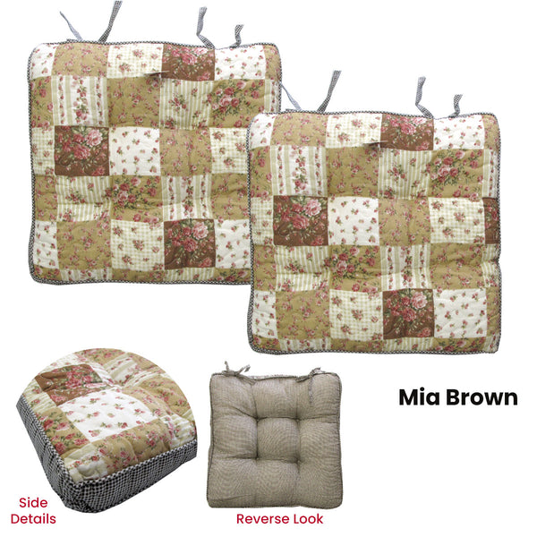 Lylac Homeware Petal Delights Set of 2 Cotton Chair Pads Mia Brown