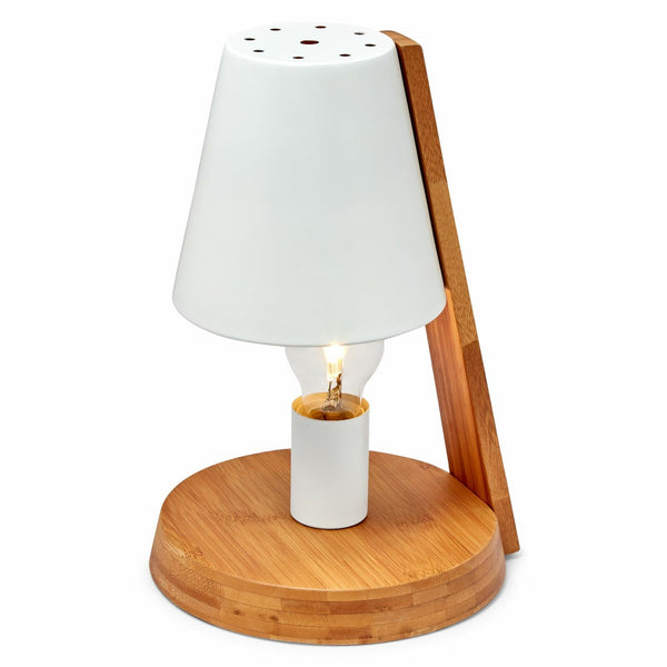 32cm Wooden Base Modern Desk Table Lamp Light Metal Shade Designer - White