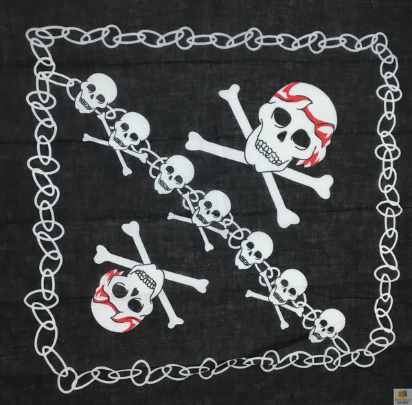 BANDANA Paisley 100% COTTON Head Wrap Durag Bandanna Summer Biker Scarf Mask - Jolly Roger Pirate Skulls