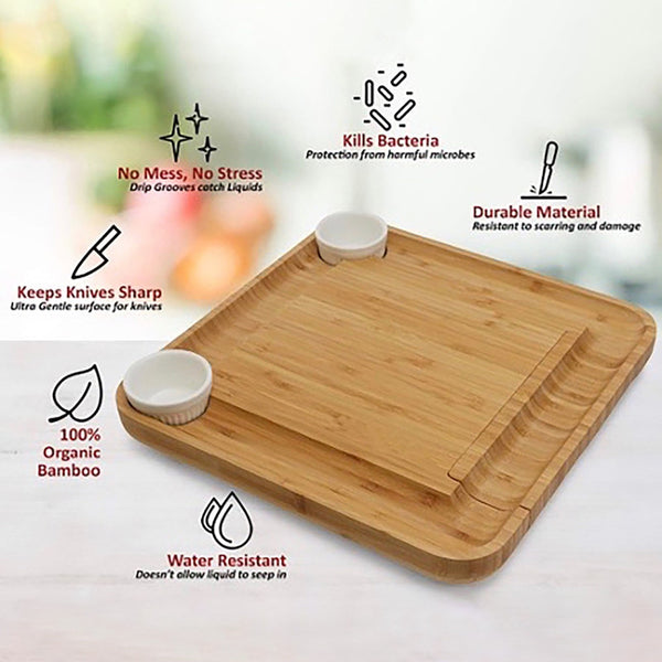 Bertha Bamboo Cheese Charcuterie Board and Knife Set 9 piece Square 34cm Free Delivery