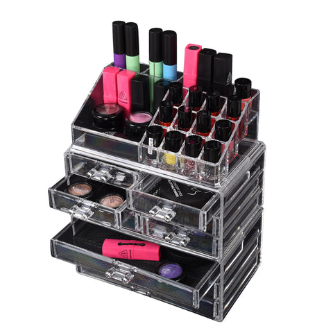 9 Drawer Clear Acrylic Cosmetic Makeup Organizer Jewellery Storage Box