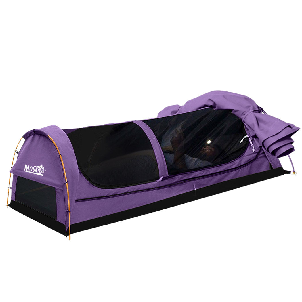 Mountview Double Swag Camping Swags Canvas Dome Tent Hiking Mattress Purple