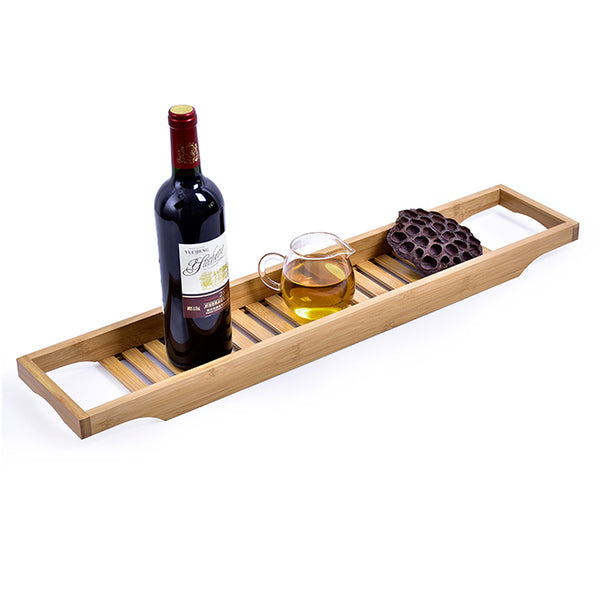 Bathroom Bamboo Bath Caddy Book Wine Glass Holder Tray Over Bathtub Rack Support