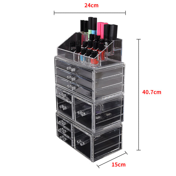 10 Drawers Clear Acrylic Boxes Cosmetic Makeup Organizer Jewellery Storage Box