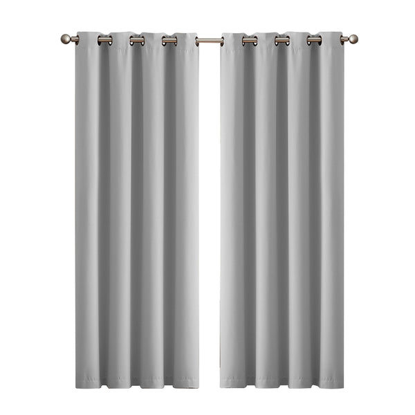 2x Blockout Curtains Panels 3 Layers Eyelet Room Darkening 140x160cm Grey