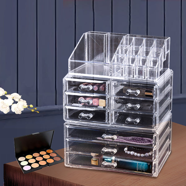 9 Drawer Clear Acrylic Cosmetic Makeup Organizer Jewellery Storage Box