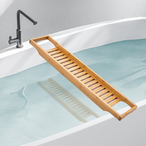 Bathroom Bamboo Bath Caddy Book Wine Glass Holder Tray Over Bathtub Rack Support