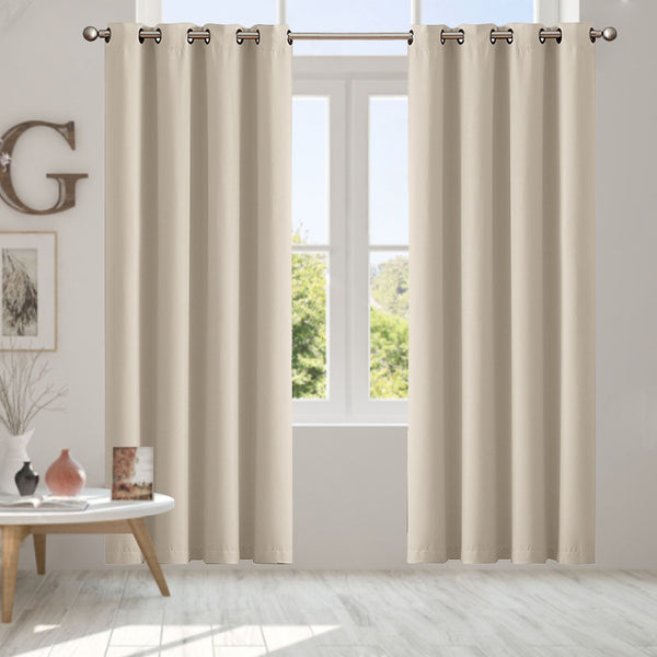 2x Blockout Curtains Panels 3 Layers Eyelet Room Darkening 140x230cm Beige