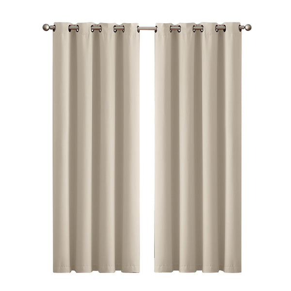 2x Blockout Curtains Panels 3 Layers Eyelet Room Darkening 140x230cm Beige