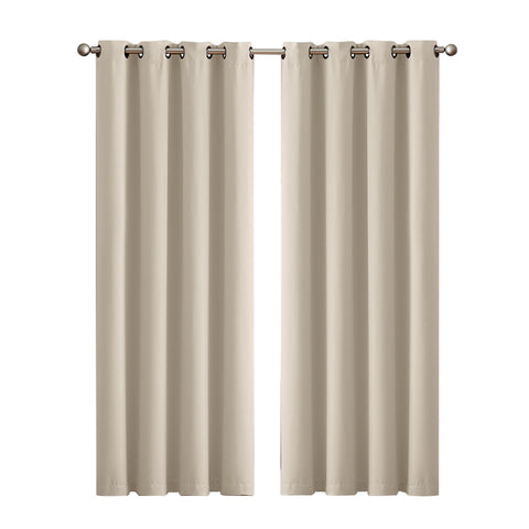 2x Blockout Curtains Panels 3 Layers Eyelet Room Darkening 140x230cm Beige