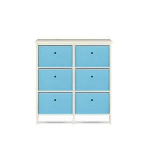 Home Master 6 Drawer Pine Wood Storage Chest Sky Blue Fabric Baskets 70 x 80cm