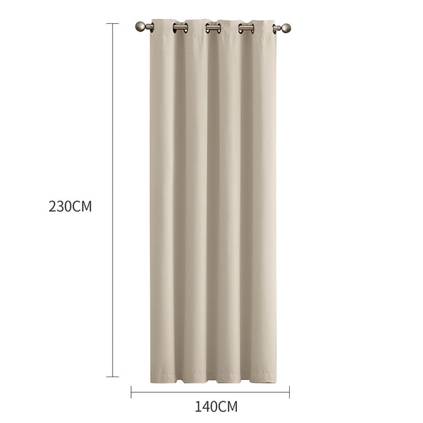 2x Blockout Curtains Panels 3 Layers Eyelet Room Darkening 140x230cm Beige