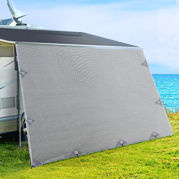 4.9M Caravan Privacy Screens 1.95m Roll Out Awning End Wall Side Sun Shade