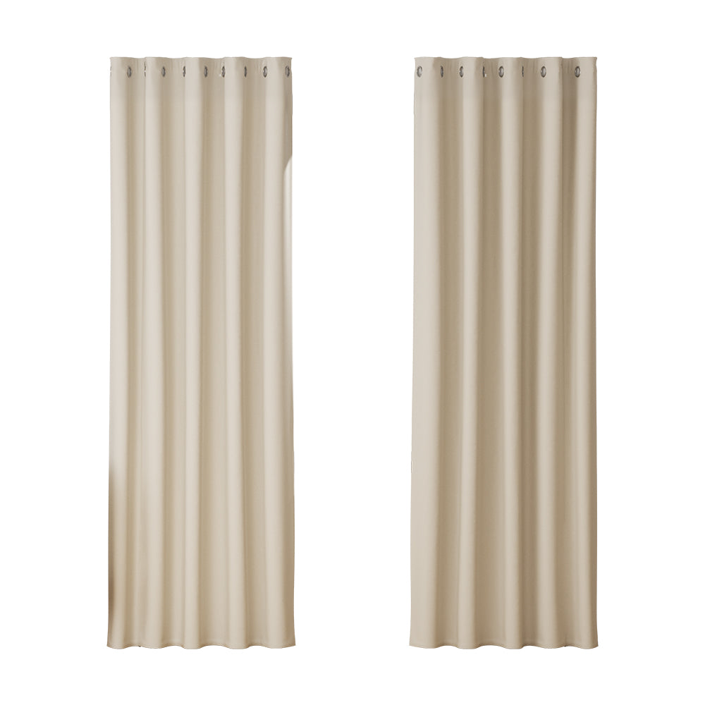 Artiss 2X Blockout Curtains Blackout Window Curtain Eyelet 180x213cm Beige