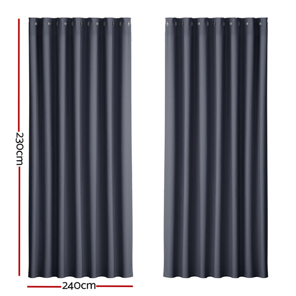 Artiss 2X Blockout Curtains Blackout Window Curtain Eyelet 240x230cm Charcoal