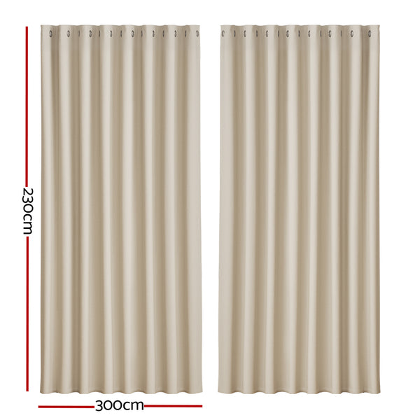 Artiss 2X Blockout Curtains Blackout Window Curtain Eyelet 300x230cm Beige