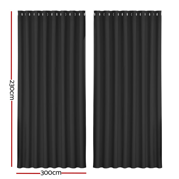 Artiss 2X Blockout Curtains Blackout Window Curtain Eyelet 300x230cm Black