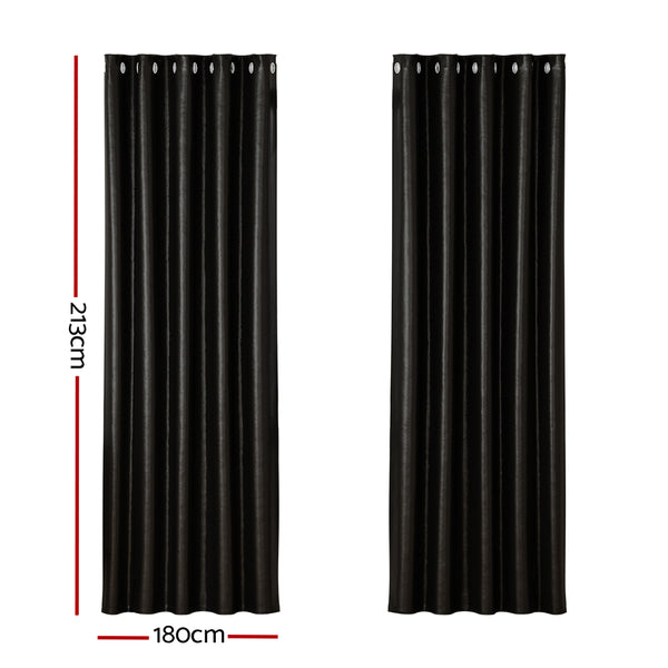 Artiss 2X Blockout Curtains Blackout Window Curtain Eyelet 180x213cm Black