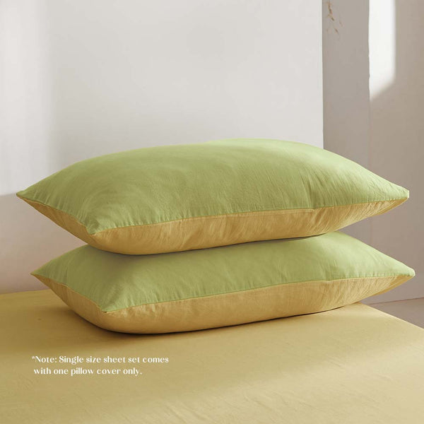 Cosy Club Quilt Cover Set Cotton Yellow Lime Single