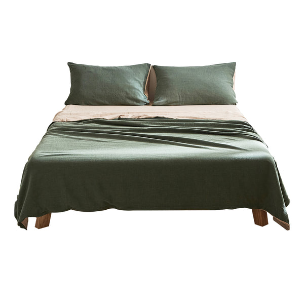 Cosy Club Sheet Set Cotton Sheets Double Green Beige