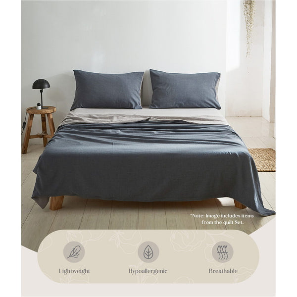 Cosy Club Sheet Set Cotton Sheets Single Blue Dark Grey