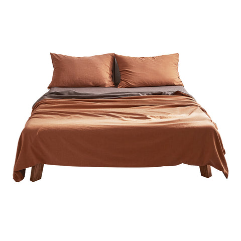 Cosy Club Sheet Set Cotton Sheets Single Orange Brown