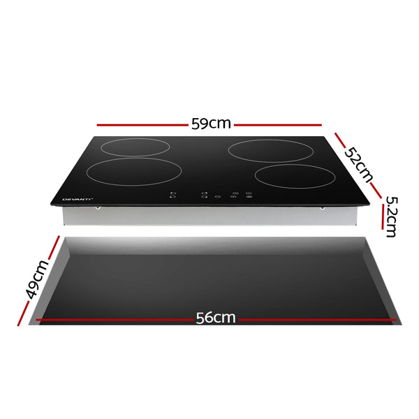 Devanti Ceramic Cooktop 60cm Electric Cooker 4 Burner Stove Hob Touch Control