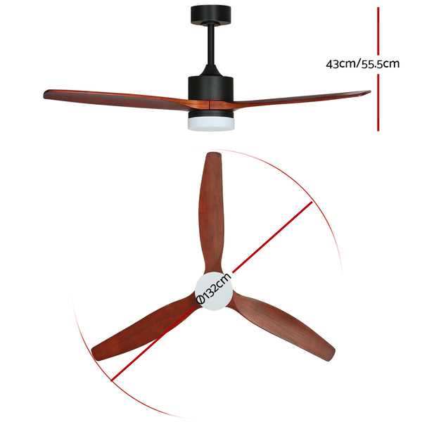 Devanti 52'' Ceiling Fan LED Light Remote Control Wooden Blades Dark Wood Fans