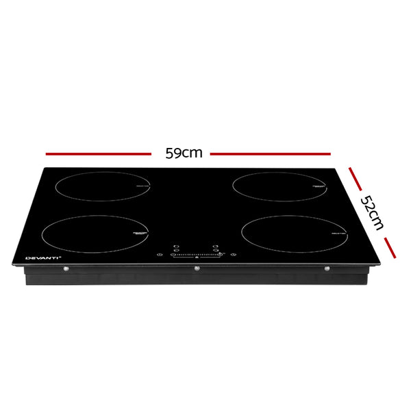 Devanti Electric Induction Cooktop 60cm Ceramic 4 Zones Stove Cook Top Hot Plate