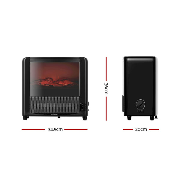 Devanti Electric Fireplace 3D Flame Effect Timer Portable Indoor Heater 2000W