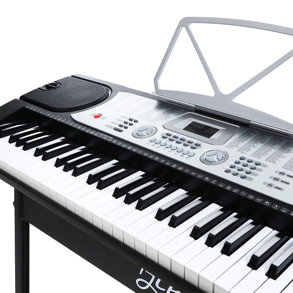 Alpha 61 Keys Electronic Piano Keyboard LED Electric Silver with Music Stand for Beginner