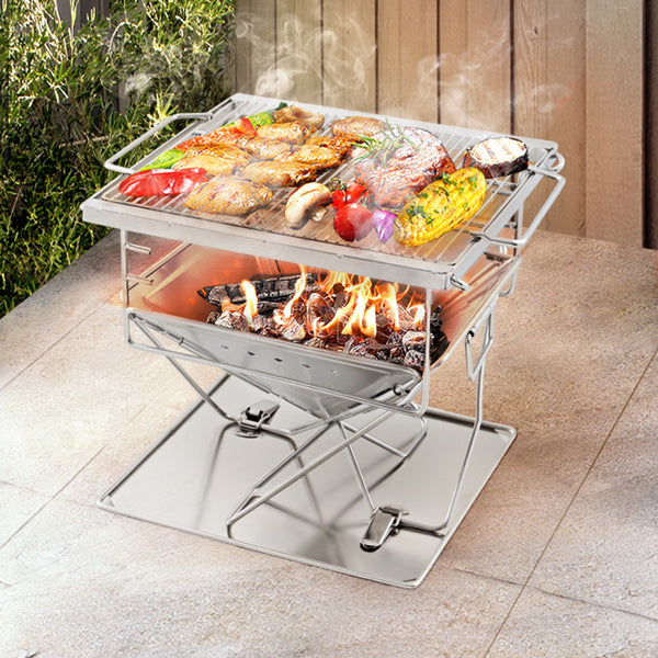 Grillz Camping Fire Pit BBQ Portable Folding Stainless Steel Stove Outdoor Pits