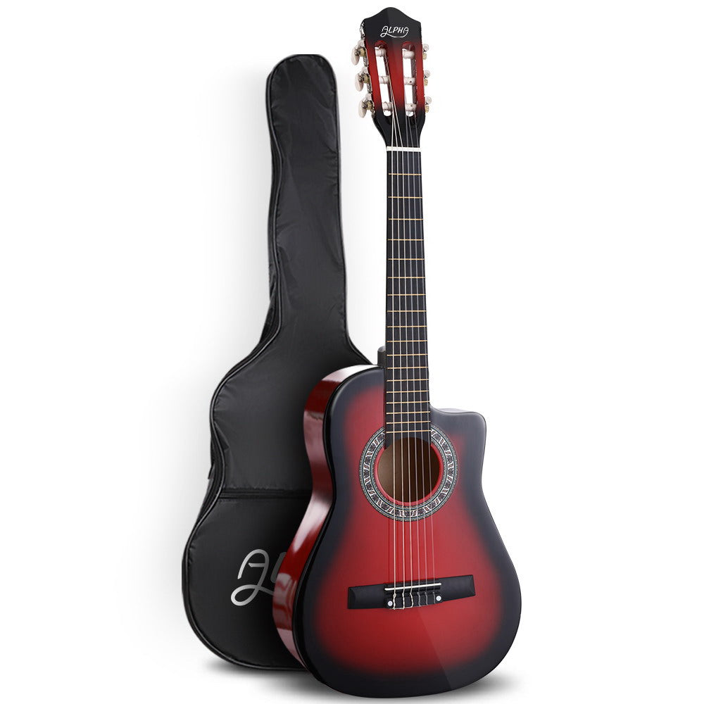 Alpha 34" Inch Guitar Classical Acoustic Cutaway Wooden Ideal Kids Gift Children 1/2 Size Red