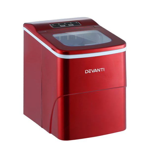 DEVANTi Portable Ice Cube Maker Machine 2L Home Bar Benchtop Easy Quick Red