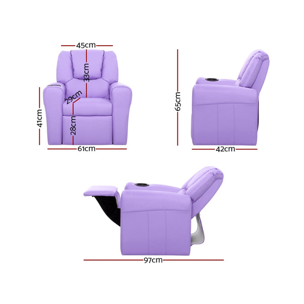 Keezi Kids Recliner Chair Purple PU Leather Sofa Lounge Couch Children Armchair