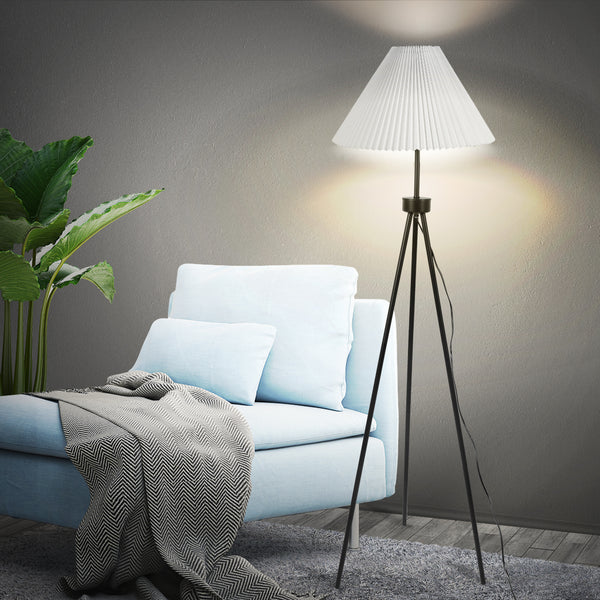 Modern LED Floor Stand Reading Lamp Light with Classic Linen Fabric Shade Decoration Indoor