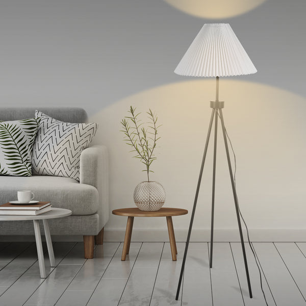 Modern LED Floor Stand Reading Lamp Light with Classic Linen Fabric Shade Decoration Indoor