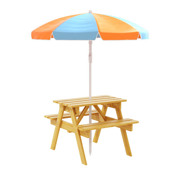 Keezi Kids Outdoor Table and Chairs Picnic Bench Seat Umbrella Children Wooden