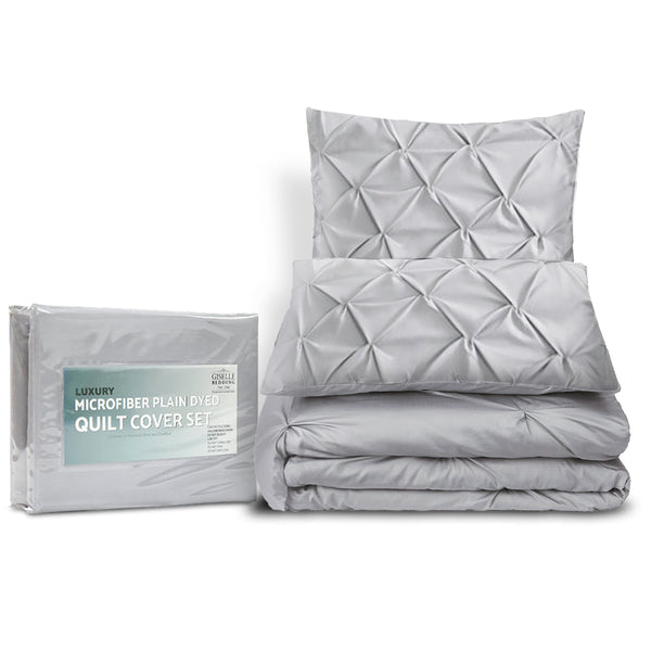 Giselle Quilt Cover Set Diamond Pinch Grey - Queen