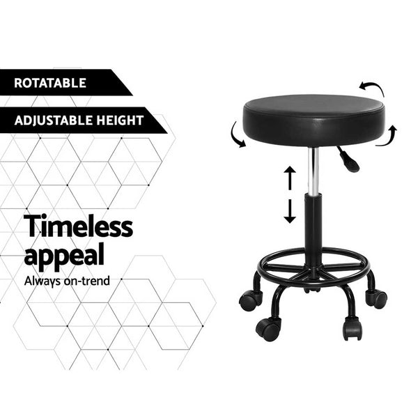 Artiss 2X Salon Stool Swivel Round Barber Hair Bar Stools Hydraulic Lift Black