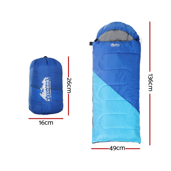 Weisshorn Sleeping Bag 136cm Kids Camping Hiking Winter Blue